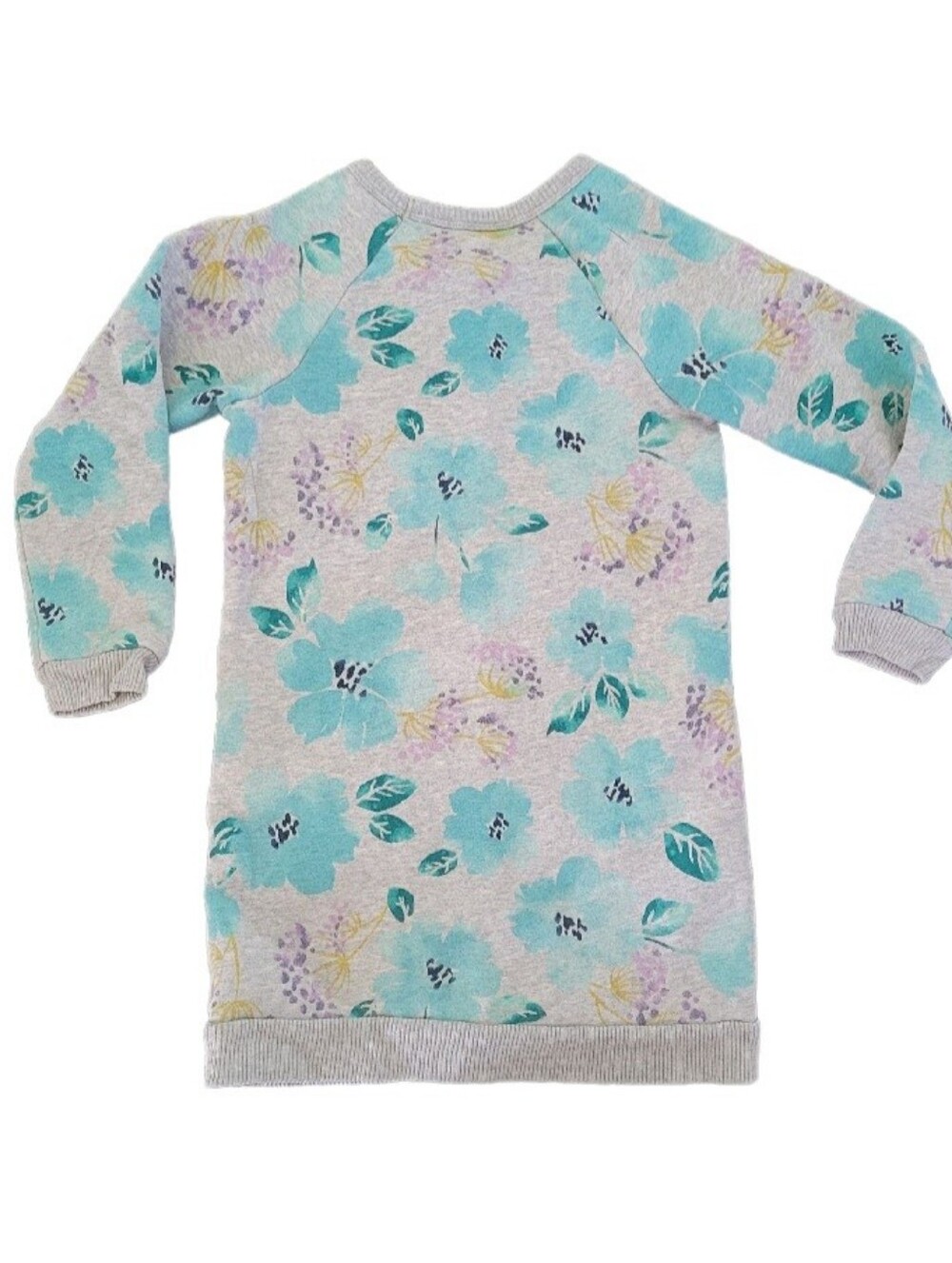 🎈BABY GAP Floral Sweatshirt Dress Size 5Y Pastel Aqua Blue - Picture 2 of 8
